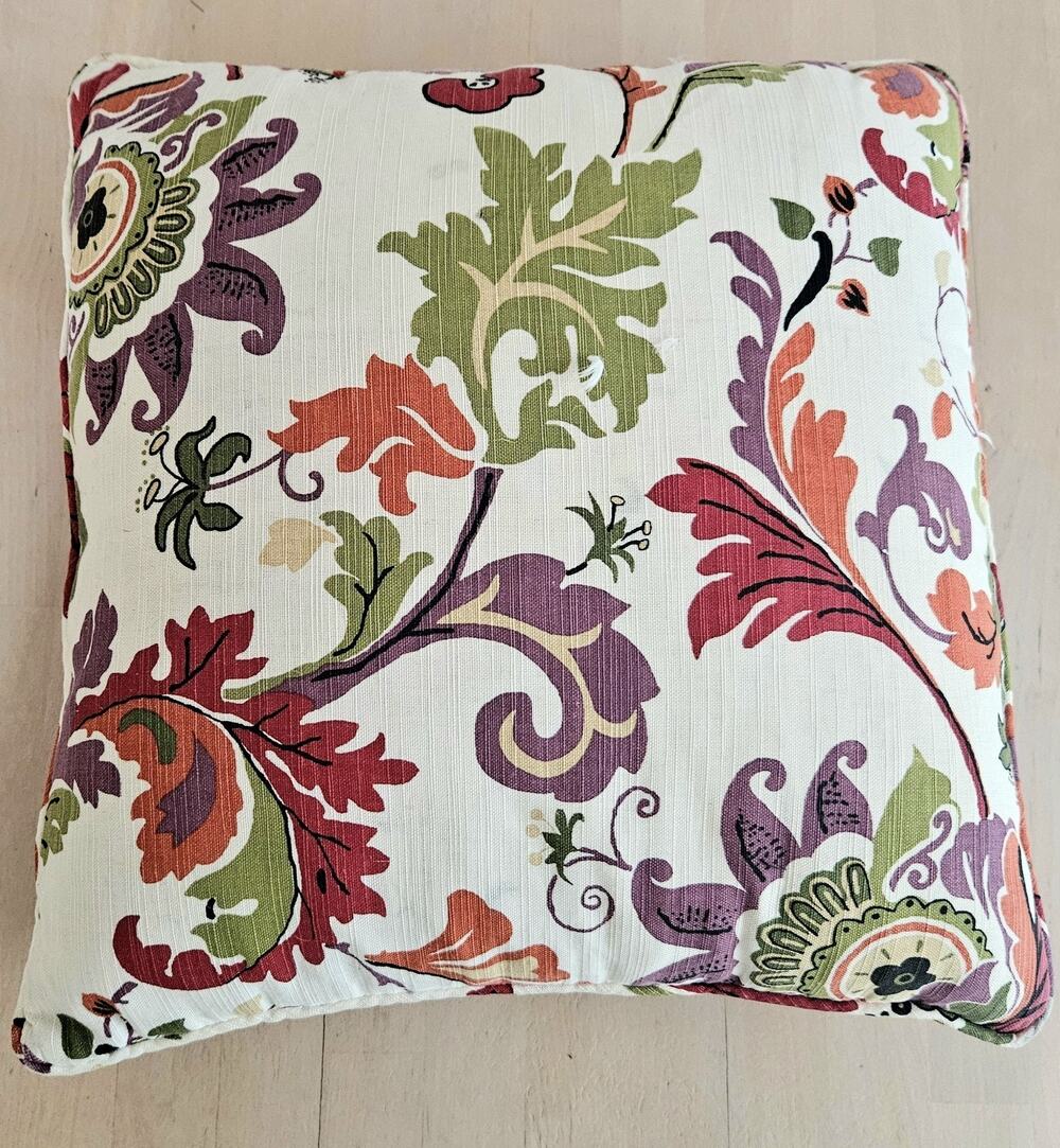 World Market Jacobean Floral Throw Pillow 18 X 18, Down Feather Filling